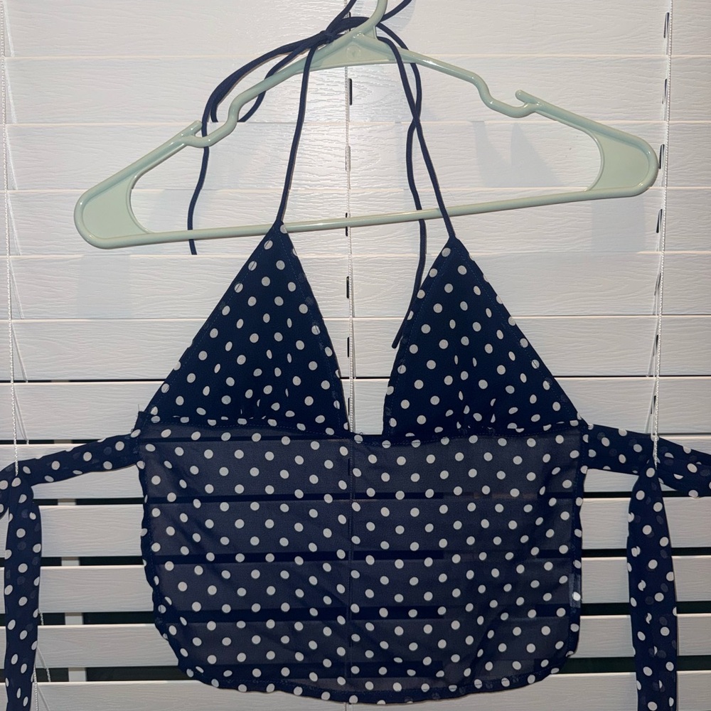 Amazon Navy Blue Polka Dot Halter Crop Top